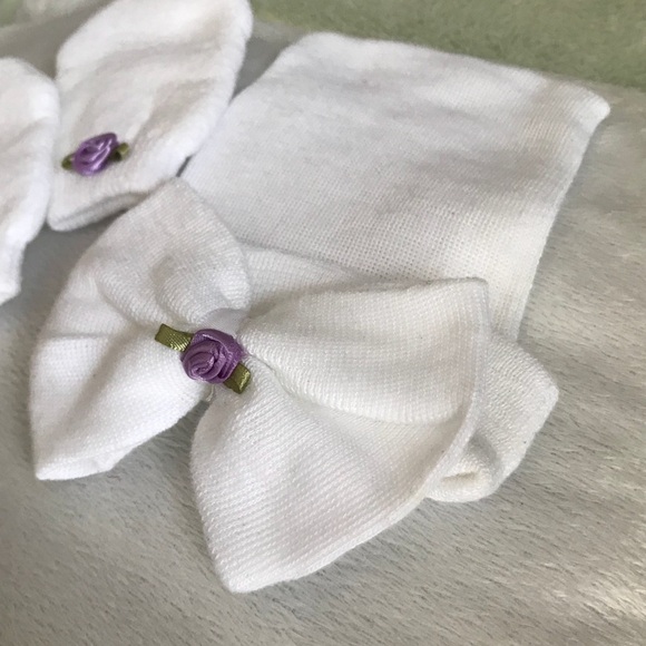 Deluxe Newborn Baby Girl 3 piece Bow Beanie Set - Picture 6 of 9